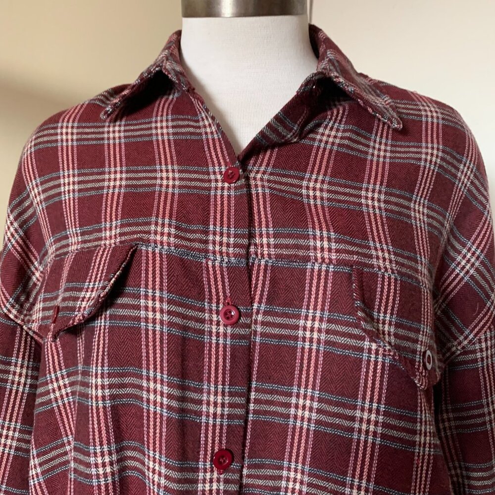 Prettylittlething Dark Red Checked Oversized Butt… - image 5